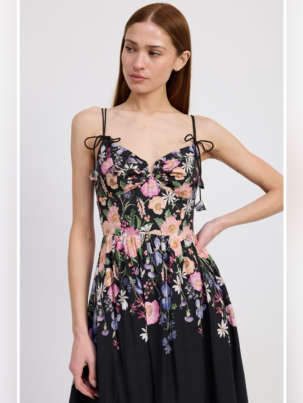 En Saison Black Midi Dress with Pink, Purple & Green Floral Bodice - Picture 5 of 6